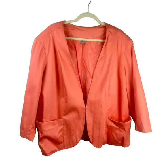 Roz‎ & Ali Blazer Jacket Women Plus 3X Pink Coral Pockets Stretch Career Work - Picture 1 of 6